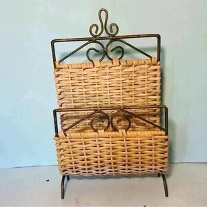 Wicker and metal desktop mail organizer.  Perfect condition.